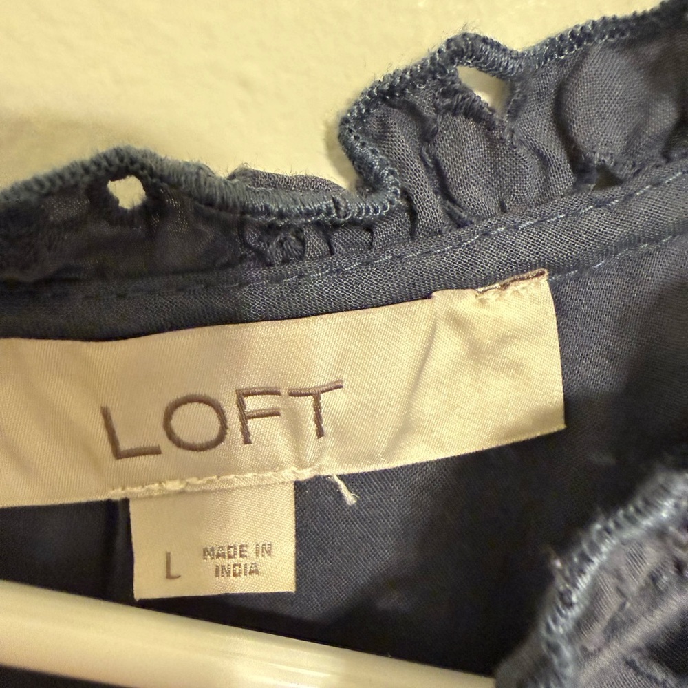 2/$30 LOFT Navy Blue Eyelet Sleeveless Tiered Dress Size L - Picture 5 of 8